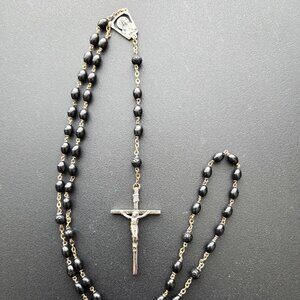 Vintage Black Bead Catholic Rosary from Italy